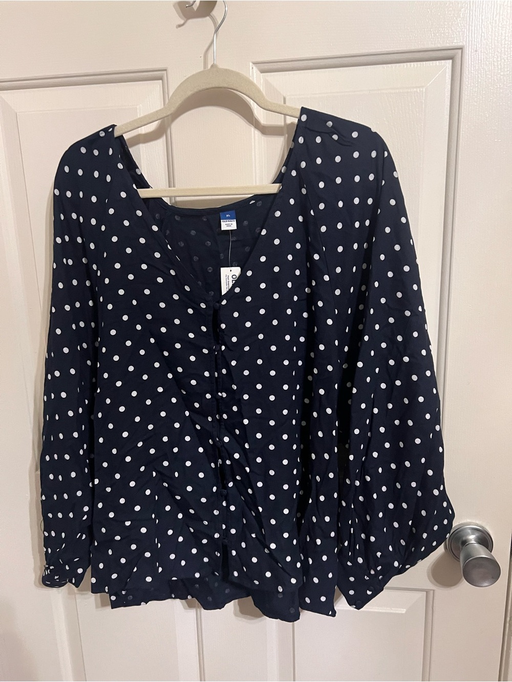 Old Navy, Navy and White Polka Dot V-Neck Blouse